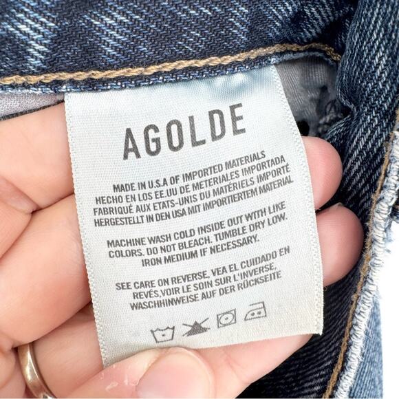 AGOLDE *Altered* 90's Pinch Waist High Rise Straight Cut Off Shorts Navigate 28 - Picture 14 of 16